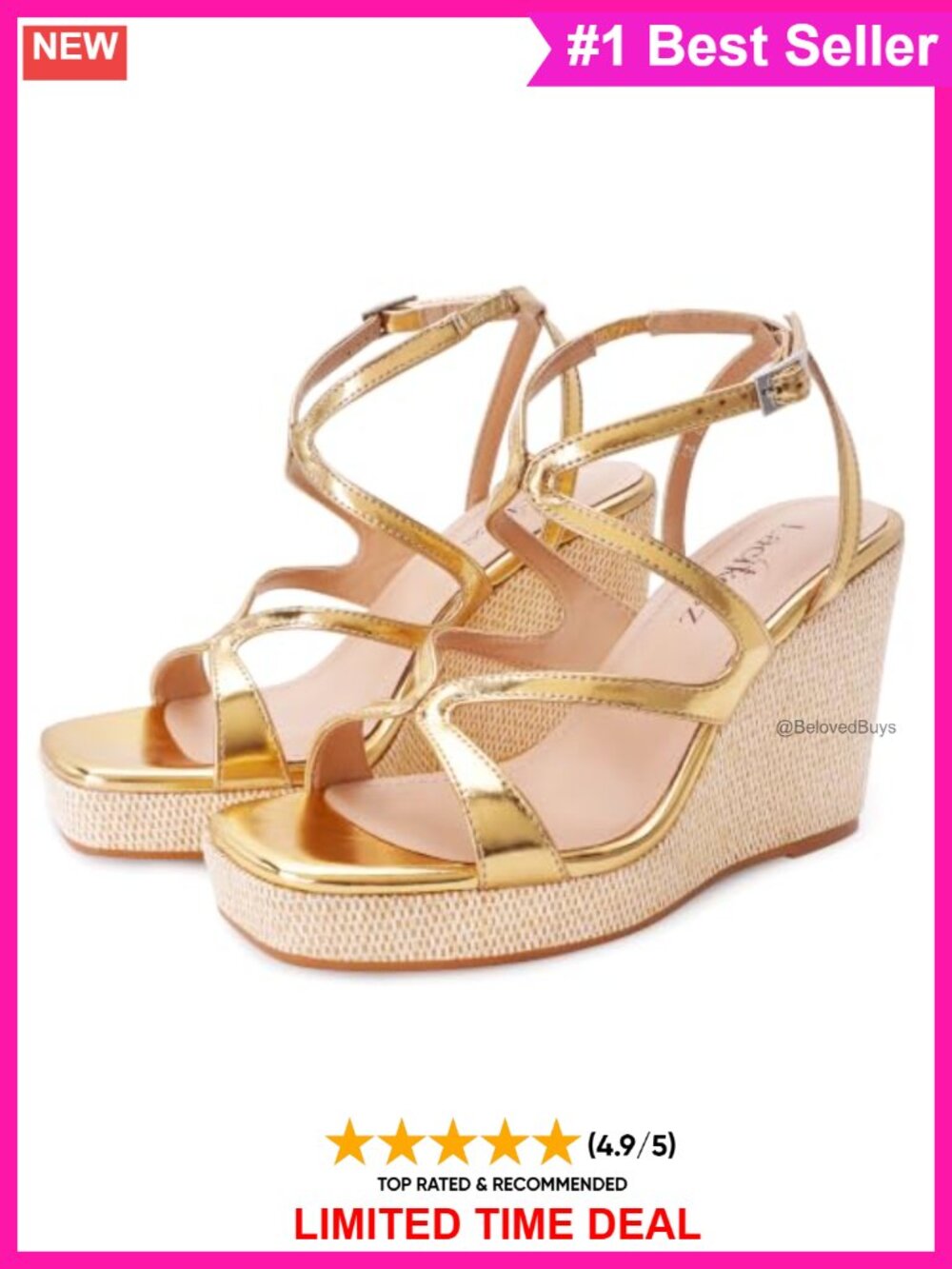 Raffia Platform Wedge Sandals Open Toe Ankle Strap Faux Leather Summer